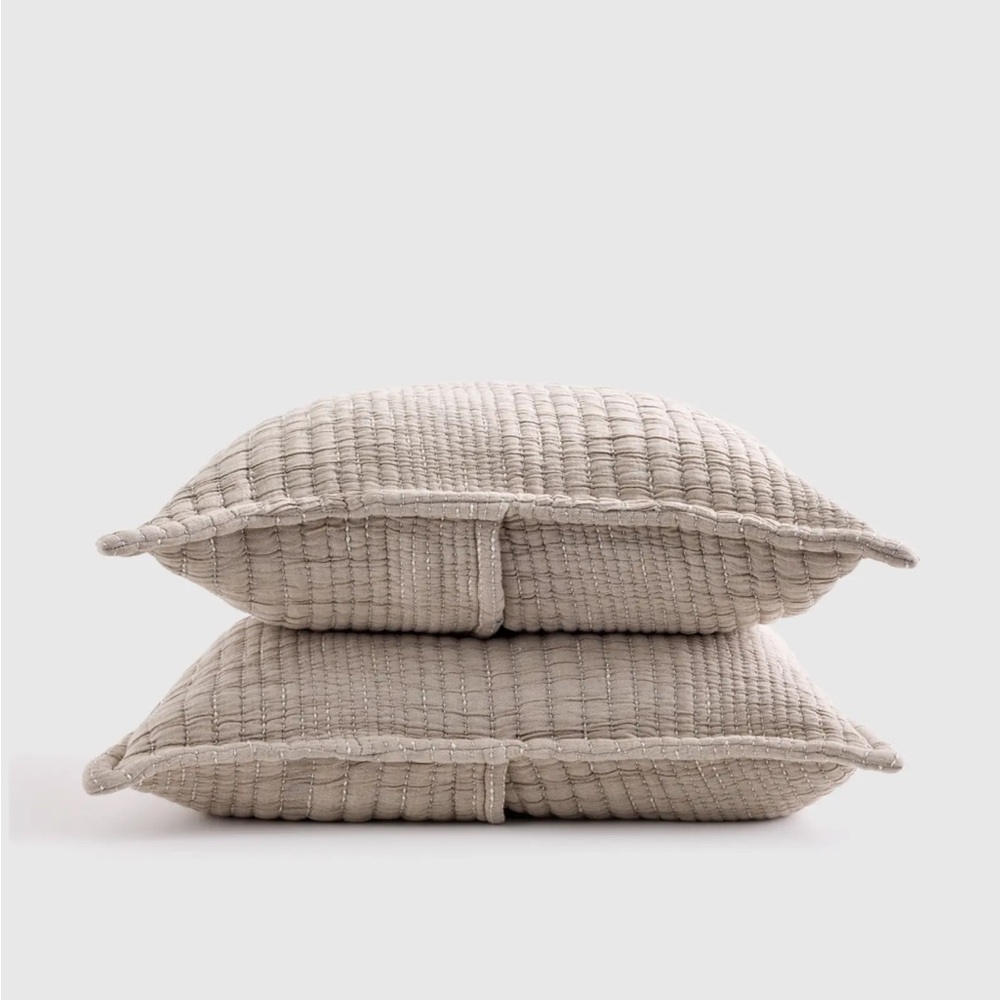 QUINCE Organic Cotton Channel Stitch King Sham Set Taupe